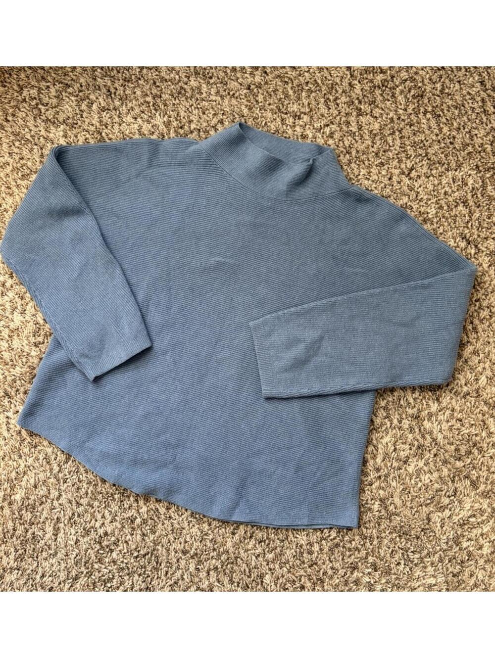 LULULEMON Boxy Cotton-Blend Sweater Womens M/L Blue Rib Knit Mock Neck Pullover - Picture 5 of 7